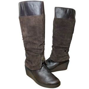 Cougar Brown Knee-High Boots Suede Leather Sz 10 Wedge Equestrian Riding Lined